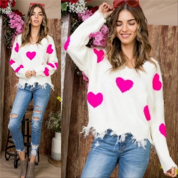 SWEATER Heart Print Knit Sweater - Picture 3 of 4